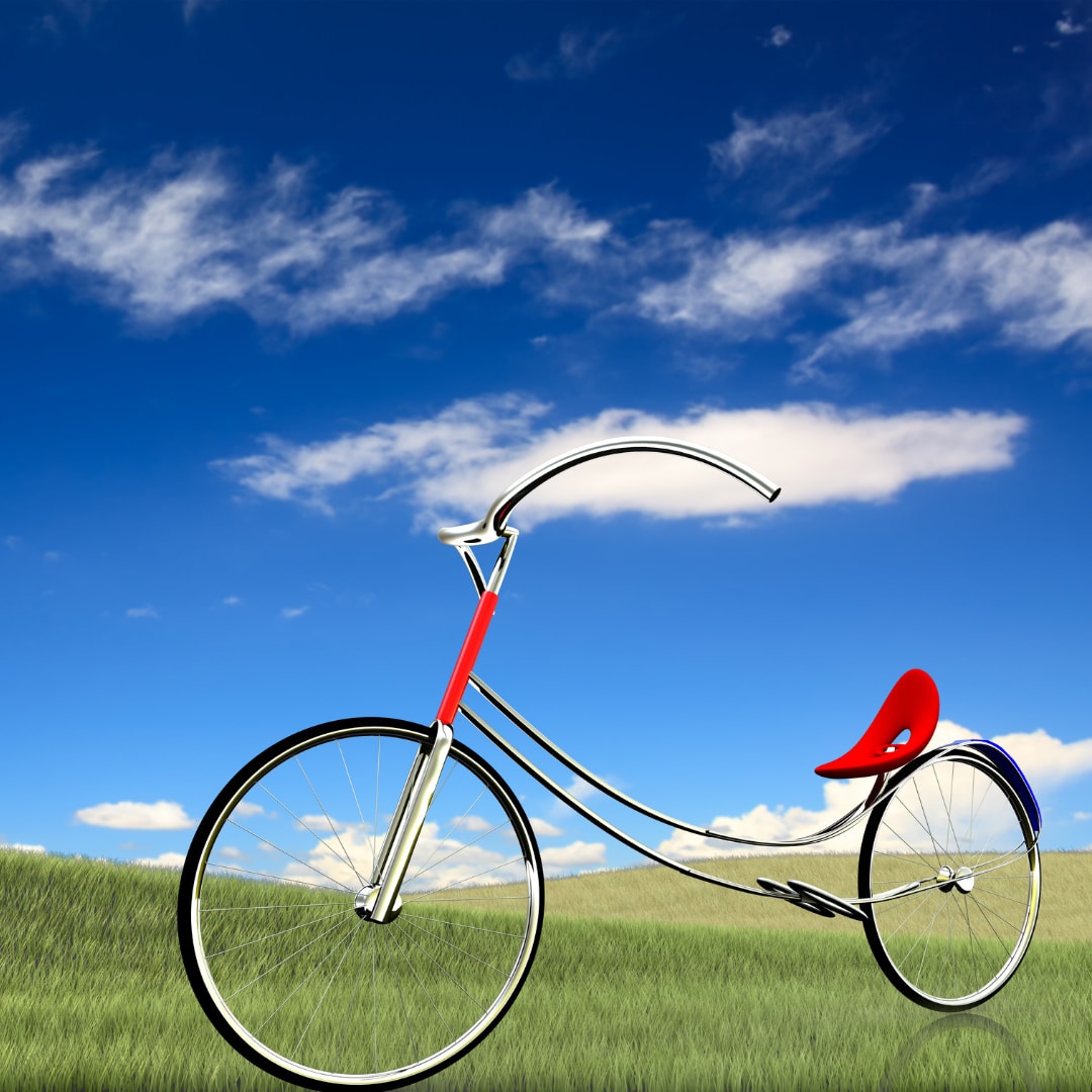 red bicycle in a sunny lawn