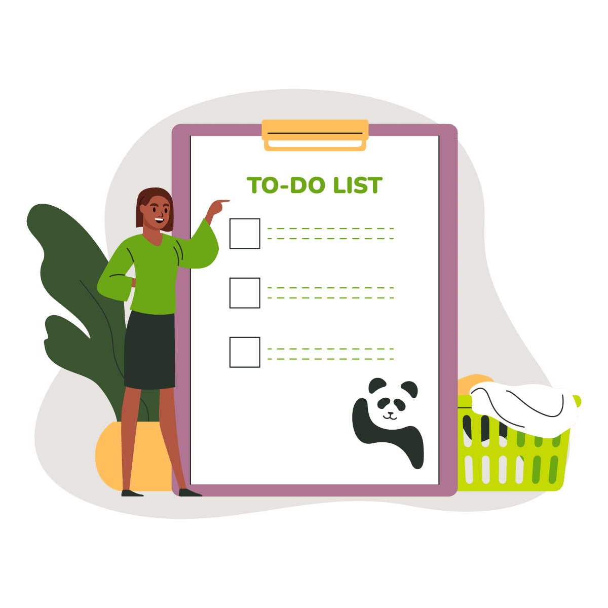 cartoon of woman next to giant to-do-list